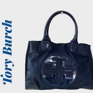 Tory Burch Ella Navy Blue Patent Nylon  Tote